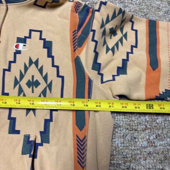 Champon Reverse Weave Aztec Print Sweatshirt Hoodie Desert Khaki Men's Medium M - Picture 2 of 9